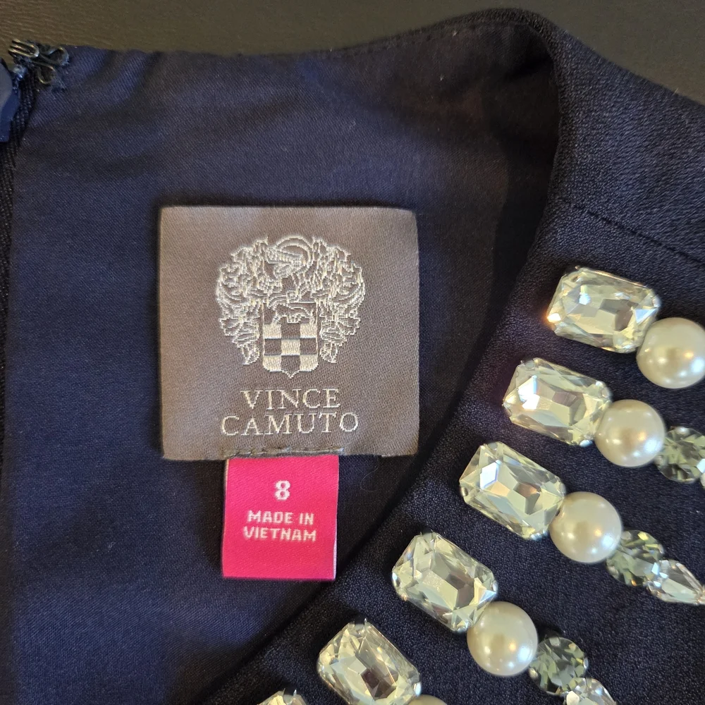 Vince Camuto NWT Navy Jewel Embellished Neckline Sheath Dress Size 8 - Picture 3 of 11